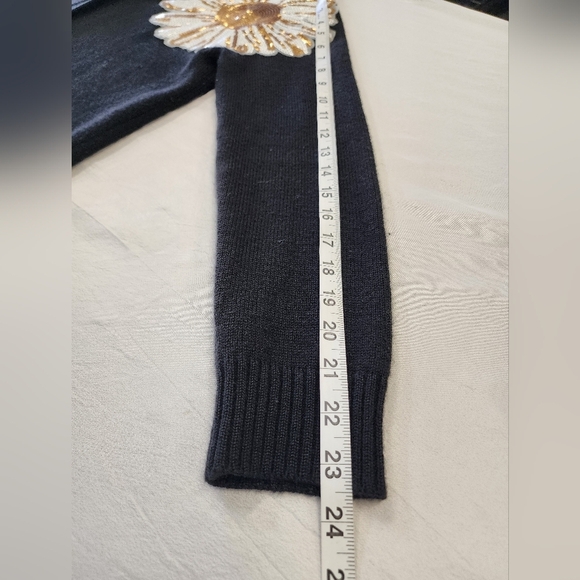 Laura Scott Upcycle Black Knit Lg Cardigan W/ Flower, Size LG - Picture 7 of 9